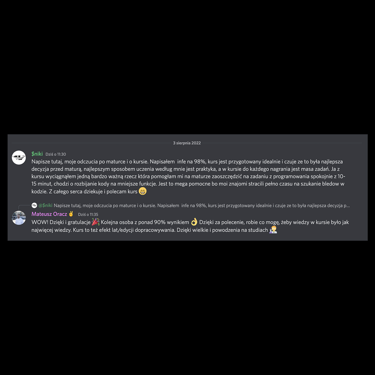 Opinia ucznia Niki